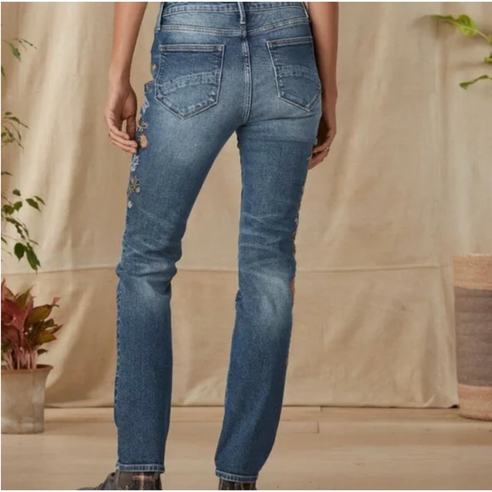 Driftwood Audrey Embroidered Bird Vale Straight Jeans Sz 28 Blue Denim Sundance - Picture 3 of 14